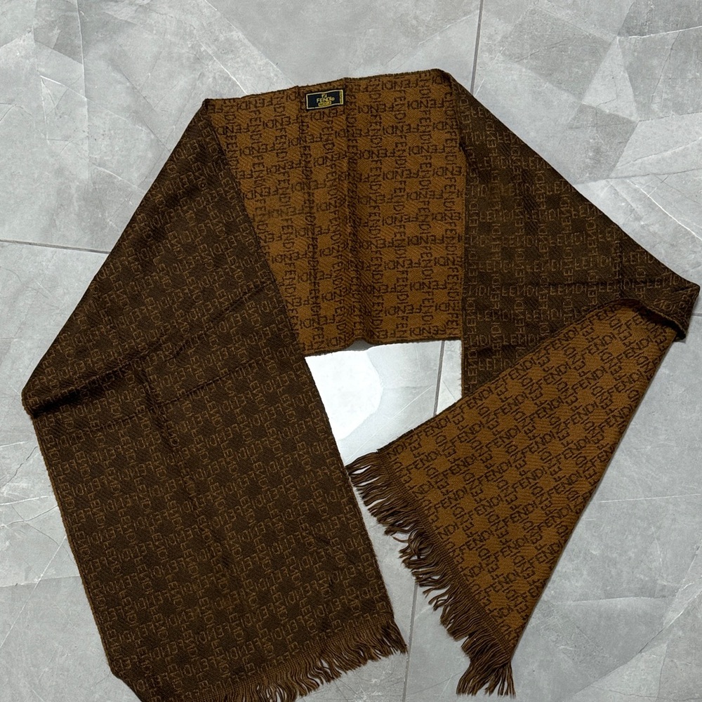 FENDI Dark Brown and Tan Zucca Reversible Scarf